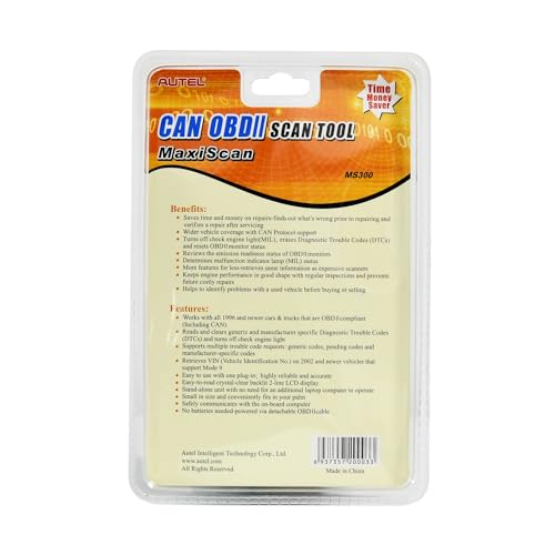 Autel MS300 OBD2 Scanner Code Reader, Turn Off Check Engine Light, Read & Erase Fault Codes, Check Emission Monitor Status CAN Diagnostic Scan Tool