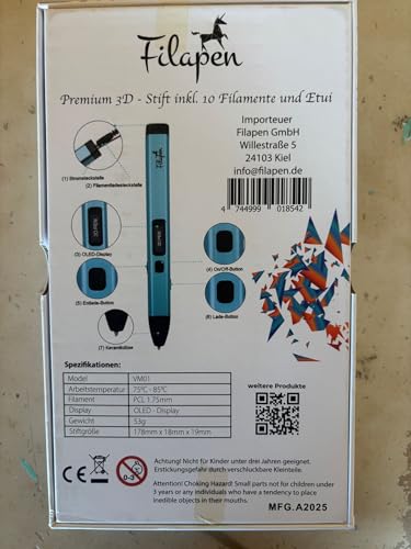 Premium 3D Printing Pen With 10 Filaments and Case, 3D Pens For Children and Adults, Incl. Templates, 3D Pen Set for Beginners and Professionals, DIY Craft Set, with Templates