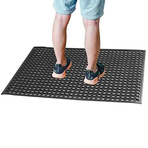 Outdoor Rubber Mat Kitchen Anti-Fatigue Floor Mats (24"" x 36"") Restaurant Bar Floor Mat New Rubber Non Slip Drainage Mat Black