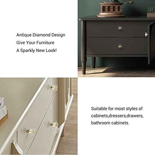 24-Pack 1-1/4-Inch White Cabinet Glass Crystal knobs Brass Drawer Round Knobs Dresser Pulls, Gold Hardware Kitchen Closet knobs for Bifold Doors