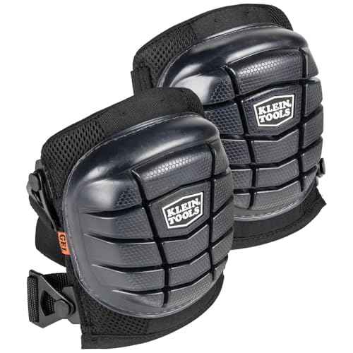 Klein Tools 60184 Knee Pads, Lightweight Gel Knee Pads with Slip Resistant Rubber Caps and Adjustable Straps, Great for Construction, Black