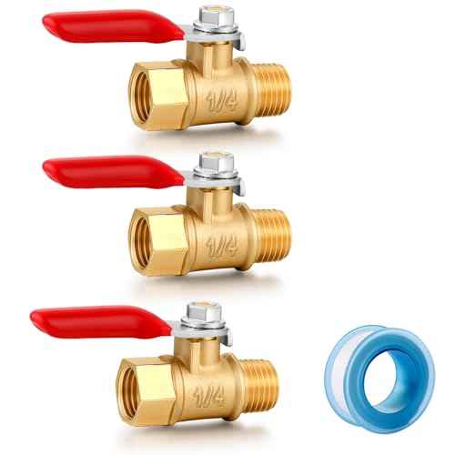 1/4 Inch Valve Npt Air Compressor Brass Heavy Duty Valve Male and Female Shut off Switch 1/4 NPT Thread Pipe Fitting (Male x Female 3PCS)