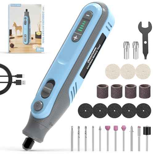 Cordless Rotary Tool 4V Pro, 5-Speed Rotary Tool Kit for Artists & DIYers - LED Display - Beginner Friendly - 18 Upgraded Accessories (Blue)