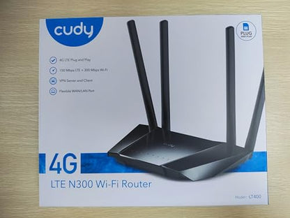 Cudy N300 WiFi Unlocked 4G LTE Cat4 Modem Router with SIM Card Slot, 300Mbps WiFi, MTK Chipset, 5dBi High Gain Antennas, VPN, Cloudflare, LT400