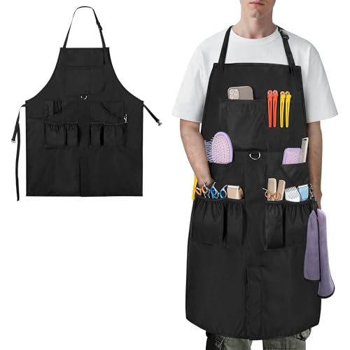 Barber Apron for Men & Women, Water-resistant Hair Stylist Apron with Multiple Pockets & Adjustable Neck Strap for Hairdresser, Cosmetology