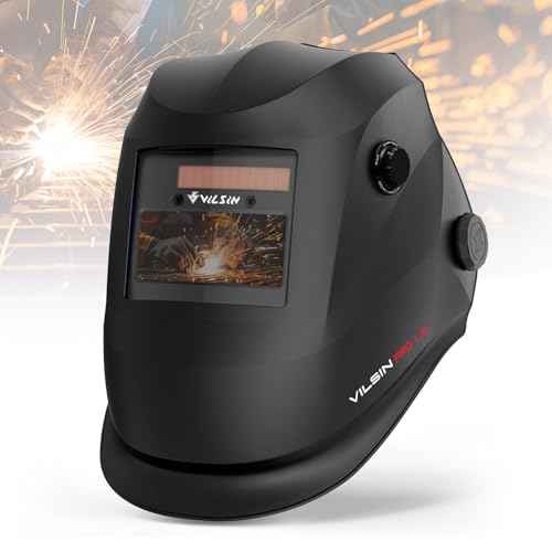 VILSIN Welding Helmet Auto Darkening Solar Powered Welding Hood with 2 Arc Sensor,Wide Shade 3/4-8/9-13 for TIG MIG ARC Weld Grinding Welder Helmet,Black