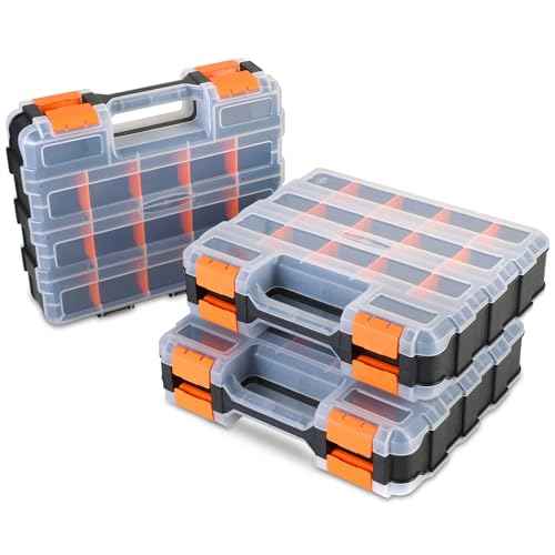 Small Parts Organizer 3 Pack | Storage Case Tools Box 34-Compartments Double Side Organizer Box with Removable Dividers for Small Hardware, Screws, Bolts, Nuts, Nails, Beads, Jewelry
