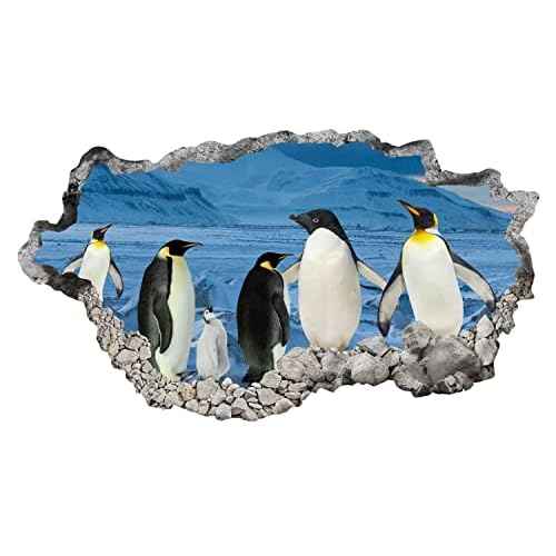 3D Wall Hole View Penguins Wall Decal Peel and Stick Animal Penguins Wall Mural Sticker for Kids Room Bedroom Playroom Wall Decor
