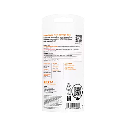 Real Techniques Iconic Blend + Set Makeup Sponge Duo, Makeup Blending Sponges, For Liquid, Cream, & Powder, Cloud Skin, Powder Sponge & Foundation Sponge, Latex-Free, Vegan & Cruelty Free, 2 Count