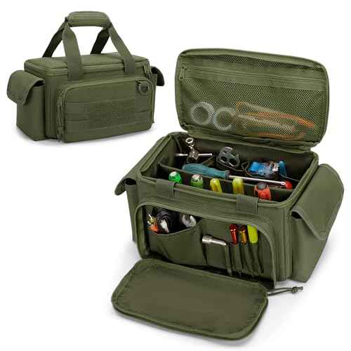 Small Tool Bag with Anti-friction and Thick Padded Bottom, Tool Storage Organizer for Men, Tactical Bag, Range Bag, Multi-functional Work Tote for Repairman, Electrician, Carpenters (Green)