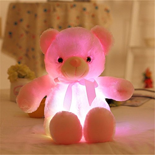 elfishgo Creative Light Up LED Inductive Teddy Bear Stuffed Animals Plush Toy Colorful Glowing Teddy Bear, 20- Inch(Pink)