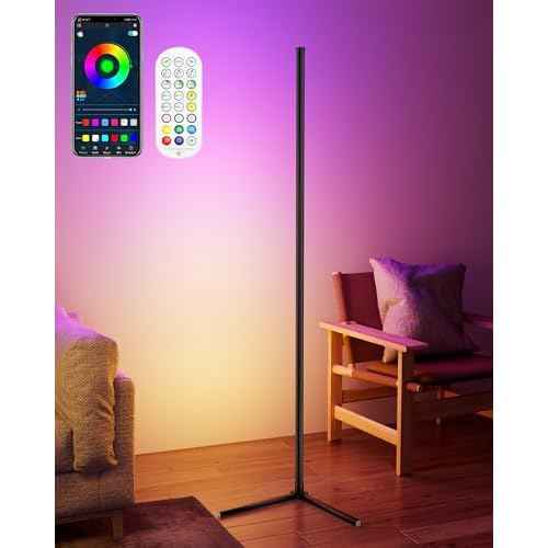 KFM Corner Floor Lamp, 65" Smart RGB LED Corner Lamp with App & Remote Control, 16M Colors,300+ Modes, Music Sync & Timer, Modern Mood Light for Living Room, Gaming Room & Bedroom (1)