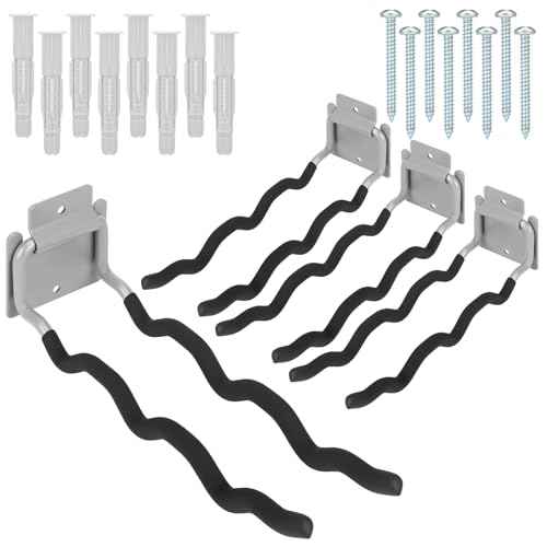 4 Pack Heavy Duty Garage Hooks Ladder Hangers for Garage Wall Flip up Wave Hooks for Shovels Chairs Durable 12" Foldable Tools Holder for Yard Garden Tool Organization