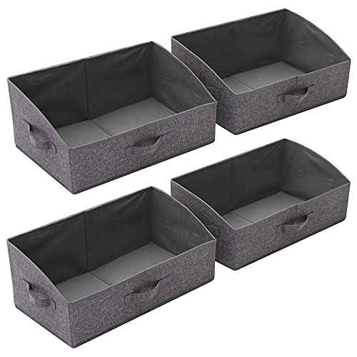 4 Pack Trapezoid Large Foldable Closet Storage Bins with Handle, Fabric Storage Organizer Cube Cloth Containers Linen Box Shelf Baskets for Clothes Clothing Shelves Wardrobe