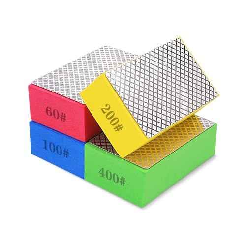 4 Pack Diamond Hand Polishing Pads, Sanding Blocks Polishing, Sanding Pads Assortment, Sandpaper with High-Density Sponge, for Wood Tile Glass Stone Grinding (60#,100#,200#,400#)