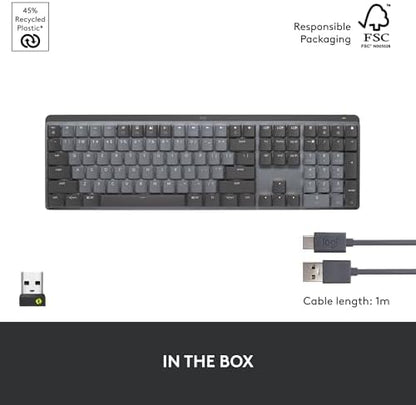 Logitech MX Mechanical Wireless Illuminated Performance Keyboard, Tactile Quiet Switches, Backlit Keys, Bluetooth, USB-C, macOS, Windows, Linux, iOS, Android, Metal, ‎Graphite