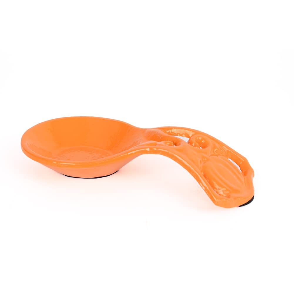 MINLUFUL Spoon Rest Holder for Stove Top, Sturdy and Unbreakable Cast Iron Spoon Rest Ladle Holder for Kitchen Counter, Keep Stovetop Countertop Clean, Pumpkin Orange