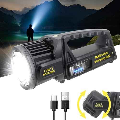 1300000 L Spotlight, Rechargeable Led Spotlight Flashlight with 350¡Æ Rotate Head, 9 Modes Super Bright Spot Lights Outdoor Handheld, IPX6 Waterproof Solar Flashlight for Emergencies