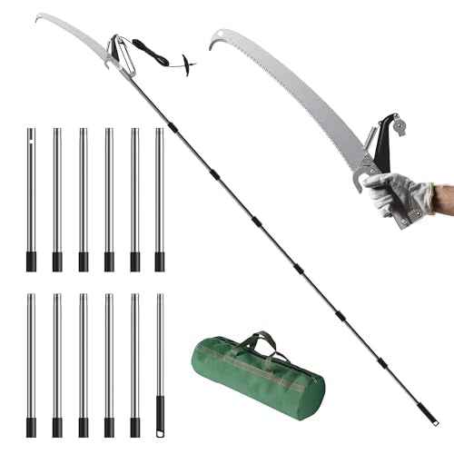 FLORA GUARD 16.5 FT Pole Saw for Tree Trimming, Extendable Tree Pruner with 12 Lightweight Stainless Steel Poles, Aluminum Alloy Head, SK5 Blade, for Yard & Garden, Tree Trimmers Long Handle Pruner