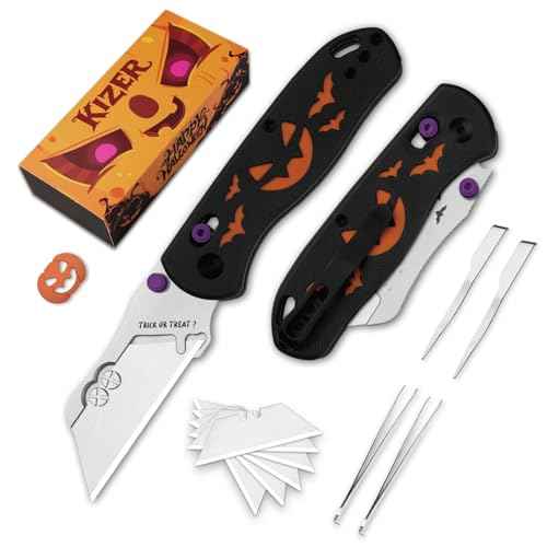 Kizer Uti Bear(New Dual-screw Version) Folding Utility Knife, Clutch Lock Box Cutter EDC Pocket knife with 5PCS Razor Blades, G10 Handle Pocket Knives for Men Women Gift V3619JHW1
