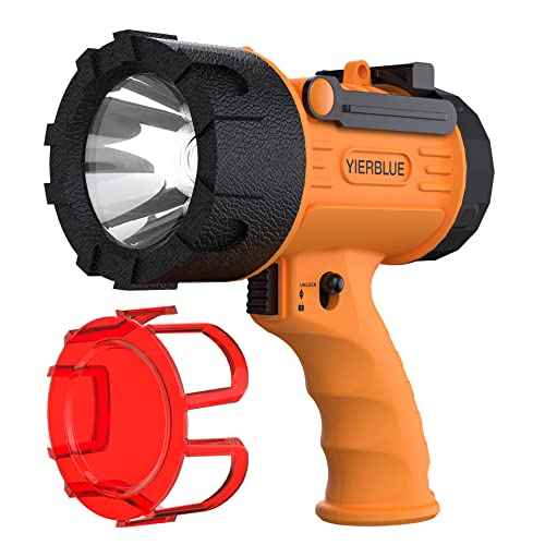 YIERBLUE Rechargeable Spotlight,Handheld Rechargeable Flashlight 200,000 Lumens LED, IP67 Waterproof 12 Hours Running for Boating, Camping, Hunting