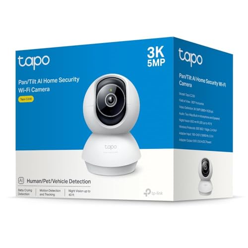 Tapo C230 3K 5MP Indoor Camera, Smart AI Detections - Person Pet Baby Cry, Pan/Tilt 360° View, Security Carmera No Monthly Fee, Enhanced Night Vision, Two-way Audio, Works with Alexa & Google