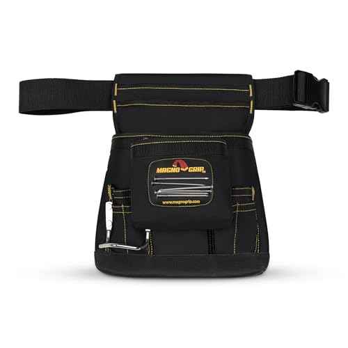MagnoGrip 10-Pocket Tool Pouch with Magnetic Storage - Durable 1680D Ballistic Polyester, Adjustable Belt, Reinforced Rivets, Easy Access Pockets for Construction, Carpentry, and DIY Projects - Black
