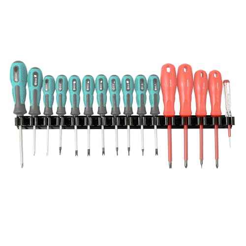 Magnetic Screwdriver Organizer, Aluminum Alloy Rail Tool Holder, Fits Up to 16 Screwdrivers (Black)