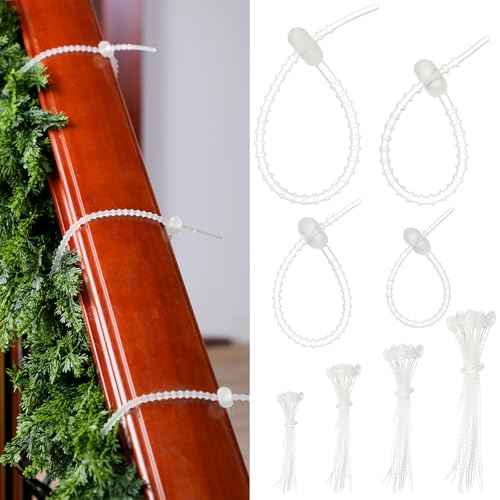 48 Pcs Clear Christmas Flexible Garland Ties Assorted Size Adjustable Decorative Soft Ties Reusable Banister Garland Straps for Christmas Tree Mantel Fences Holiday Craft Wrapping