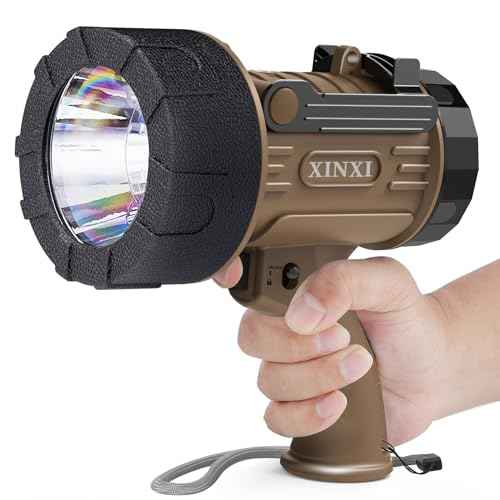 XINXI Rechargeable Spotlight Flashlight with 1000000 Lumens, IP67 Waterproof Handheld Flashlight with red Filter,Long Running Time and 4 Light Modes for Hiking, Fishing,Hunting(Brown)
