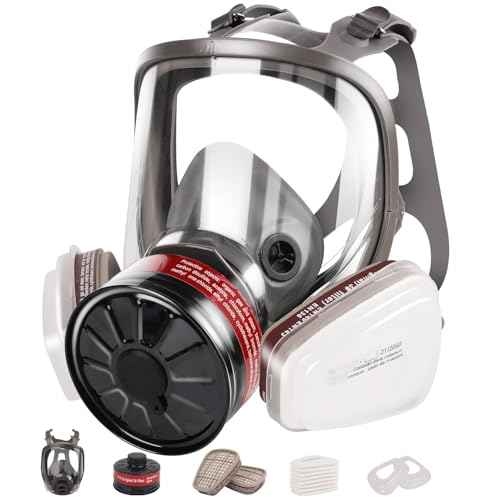 Full Face Gas Mask: Respirator Mask Survival Nuclear and Chemical with 40mm Activated Carbon Filter and 6001 Filter, Gases Cover Organic Vapor Masks for Dust, Painting, Polishing, Welding