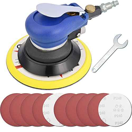 6 Inch Air Random Orbital Sander, Pneumatic Palm Sander tool with 10 Pcs Sandpapers, Air Sanders For Auto Body Work By Bowd