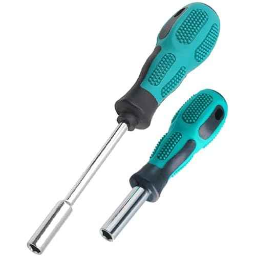 Bit Driver Handle,2 Pieces 1/4 inch Bit Driver Magnetic Screwdriver Bit Holder,6.35mm Hex Bit Holder Extension,190mm and 110mm Long with Non-slip Handle Nut Driver, Green