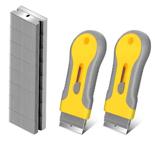 WEGAZ-2 Pack Razor Blade Scraper with 100 Extra carbon steel Blades, Scraper Tool for Cleaning Window, Paint, Cooktop, Oven, Glass Stove Top Scraper
