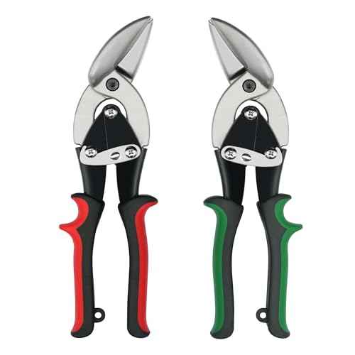 2Pcs Left and Right Regular Tin Cutting Shears Metal Cutter with Comfort Grip and Safety Lock Suitable For Cutting Thin, Moderately Hard Metal Materials