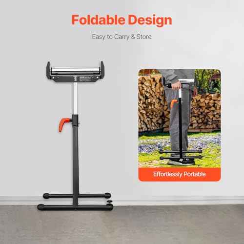 VEVOR 2-Pack Stands 250 lbs Load Capacity, 27-43 in Adjustable Height, Folding Heavy Duty with Polished Steel Roller Head & Edge Guides, for Table Saw Outfeed Woodworking Extension Support, Black