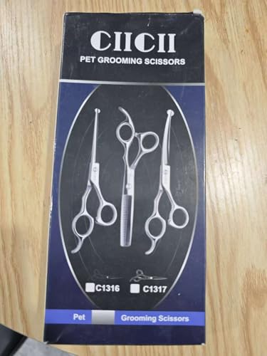 CIICII Dog Grooming Scissors Kit, 7.8 Inch Professional Pet Grooming Scissors Set (Dog/Cat Hair Thinning Trimming Cutting Shears) with Curved Scissor for DIY Home Salon (Heavy Duty-Black-9Pcs)