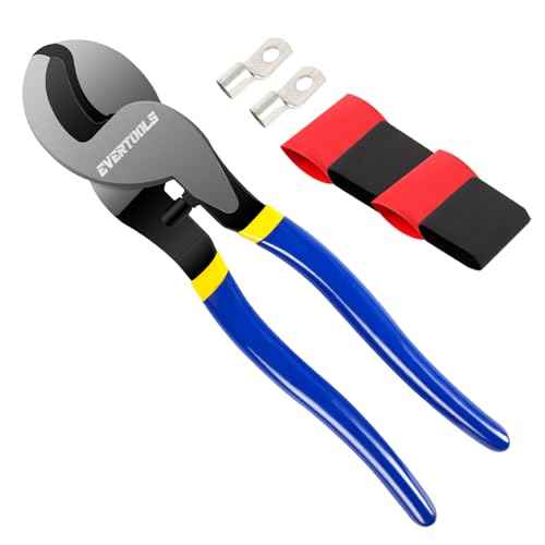 Heavy Duty Cable Cutter, 10-Inch Cable Cutting, High Leverage and Anti-Pinch Design, for Cutting Aluminum Copper Wire Cable - Includes 2 Terminals & 4 Heat Shrink Sleeves