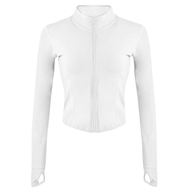 Lviefent Womens Lightweight Full Zip Running Track Jacket Workout Slim Fit Yoga Sportwear with Thumb Holes (White, Large)