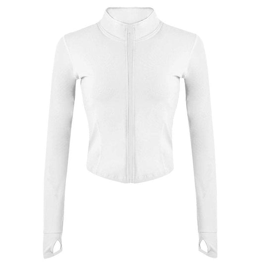 Lviefent Womens Lightweight Full Zip Running Track Jacket Workout Slim Fit Yoga Sportwear with Thumb Holes (White, Large)