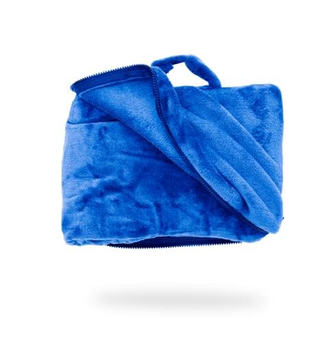 Cabeau Fold ‘N Go Travel Blanket Doubles as Neck Support Pillow, Versatile Lumbar Support Cushion, with Compact Travel Case - French Microfiber (Blue)