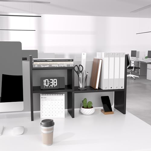 Jerry & Maggie Desktop Organizer Office Storage Rack Adjustable Wood Display Shelf, Birthday Gifts Toy Home Decor Free Style Rotation Display True Natural Stand Shelf (Black)