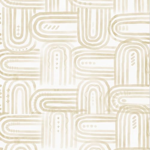 Beige Peel and Stick Wallpaper Boho Contact Paper 17.3"x120" Modern Geometric Abstract Wall Paper Removable Self Adhesive Wallpaper for Bedroom Bathroom Cabinet Decor Vinyl