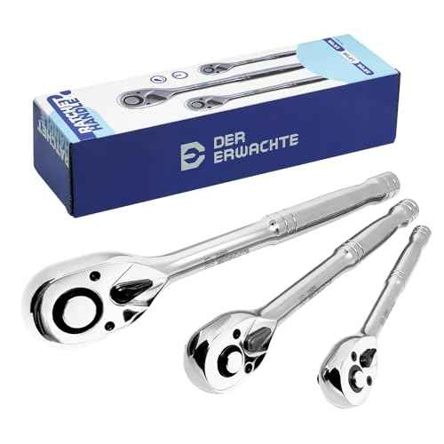 3-Piece Ratchet Set, Quick Release Reversible, 72-Tooth, 1/4", 3/8", 1/2" Drive Ratchet Wrench, 5 Degree Swing, Chrome Alloy Made, Full Polished