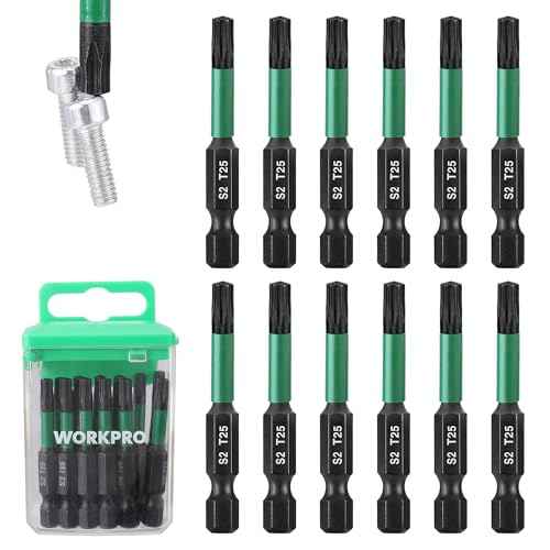 WORKPRO 12pcs T25 Torx Impact Screwdriver Bit Set, CNC Machined S2 Steel Tips with Magnetism, 1/4¡± Hex-Shank Star Driver Bit, 2¡± Long Impact Screwdriving Bits with Storage Box