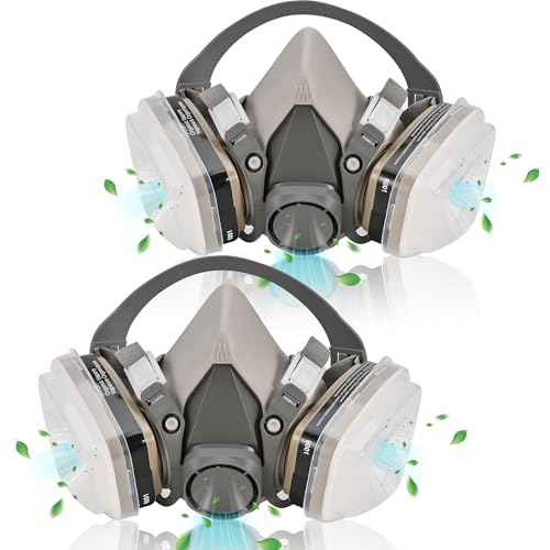 2 Set Respirator Mask with Filters - Half Face Paint Respirator Mask for Painting, Organic Vapor, Dust, Welding, Woodworking, Chemical and Professional Breathing Protection Reusable