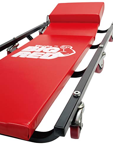 BIG RED TR6452 Torin Rolling Garage/Shop Creeper: 40" Padded Mechanic Cart with Adjustable Headrest and 6 Casters, Red