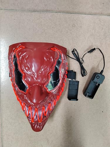 Quanquer Halloween LED Light Up Mask - Red Glowing Scary Costume Mask for Adults & Kids, Red Face Mask with 3 Lighting Modes - Ideal Gift for Men Women Halloween Party, Cosplay, Festival