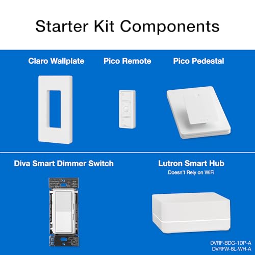 Lutron Diva Smart Dimmer Switch Kit for Caseta Lighting w/ Hub, Pico Remote & Pedestal, Smart Dimmer Works with Apple Home, Ring, Google Home, 3 Way, DVRF-BDG-1DP-A