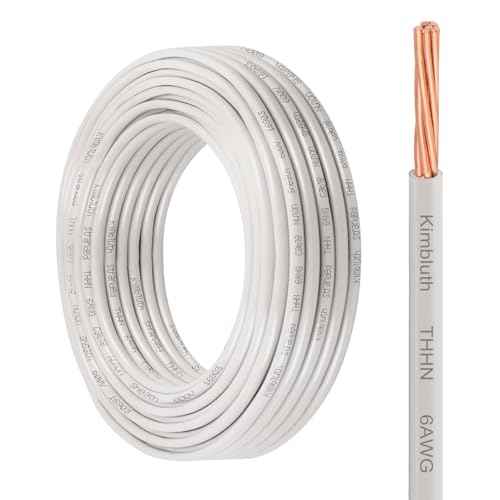 THHN Wire 6 Gauge 25 FT Stranded Copper Wire, 6 AWG Copper Wire Rated up to 600V Building Wire Nylon Jacket for Residential, CNC, Ground, Industrial (6 Gauge, White)